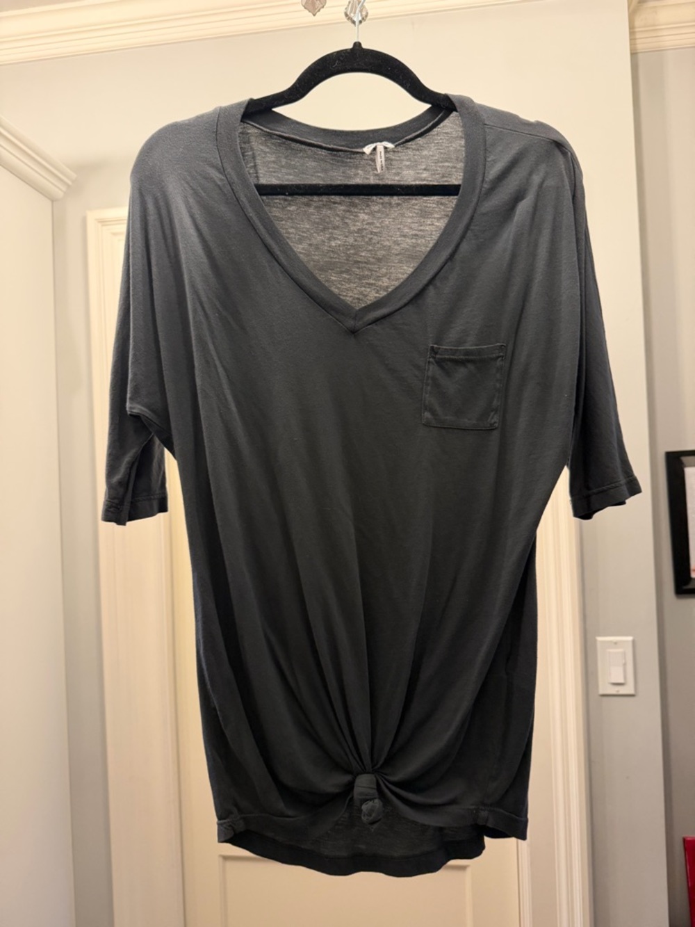 Splendid Charcoal Gray V-Neck Short Sleeve Tee with Front Knot